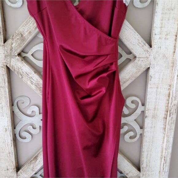 Love Nickie Lew Womens Junior Asymmetric Slit Leg Satin Gown in Burgundy Wine - Picture 8 of 15